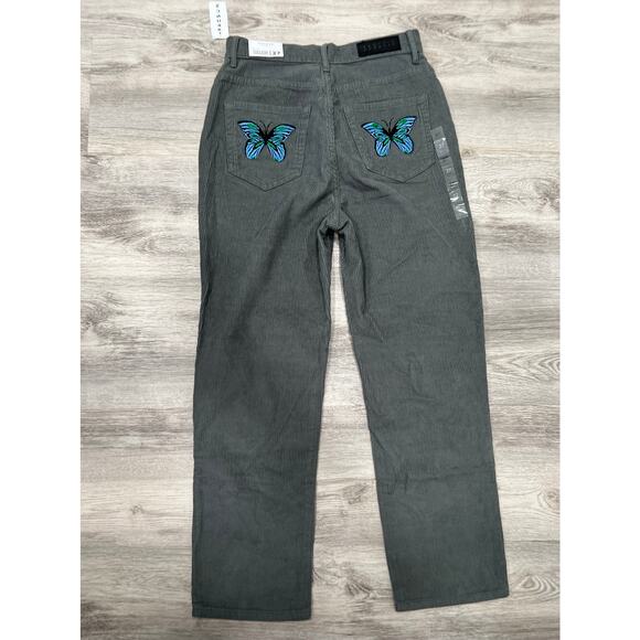 Pacsun Corduroy Pants Butterfly Embroidered High Rise Gray Size 27 - Picture 1 of 9